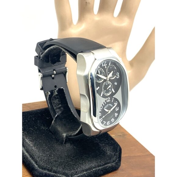Philip Stein Men's Watch Teslar Quartz Dual Time Chronograph Leather Strap 37mm - Picture 14 of 14